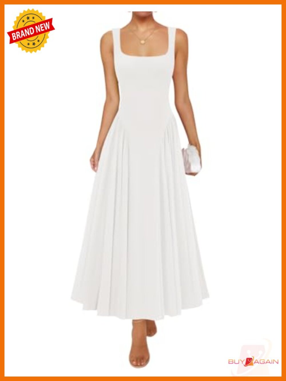 Summer Sleeveless Square Neck Maxi Sundress Vacation Dress